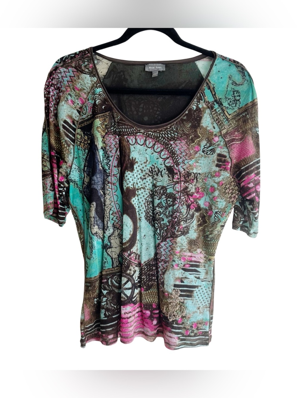 Marc Aurel Y2K Sheer Mesh Abstract Artsy Print Top